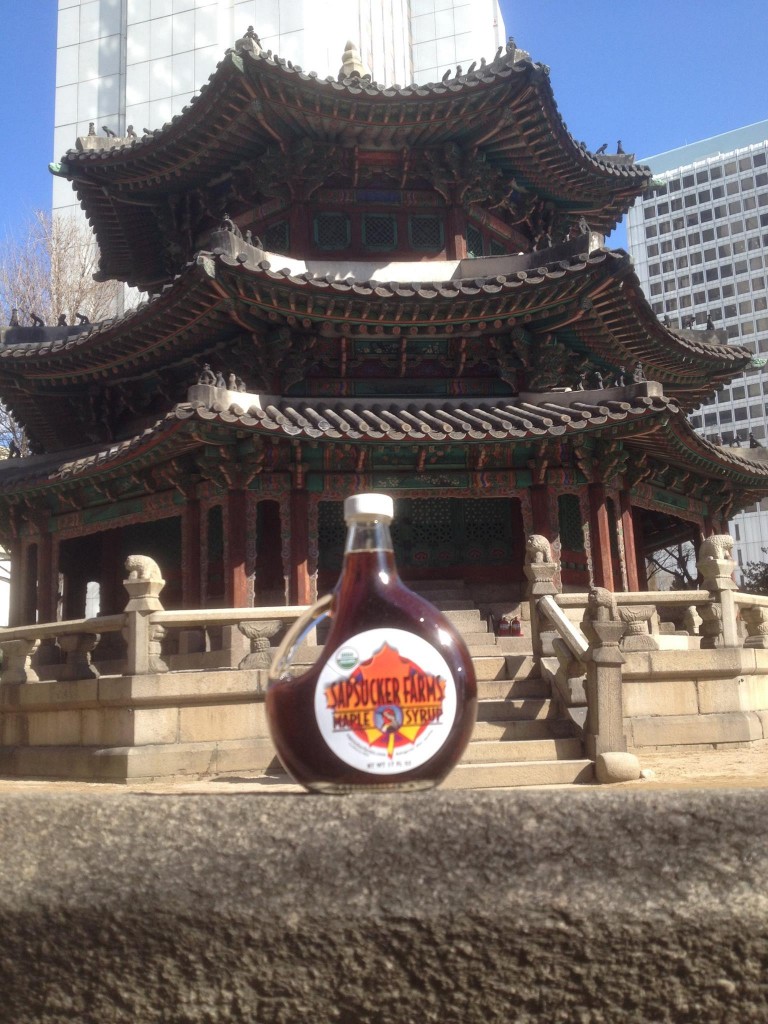 maple syrup in front of pagoda