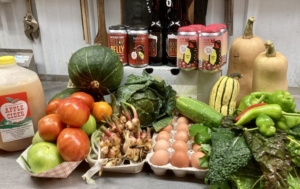 CSA harvest with beverages