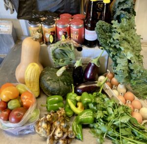 CSA harvest with beverages