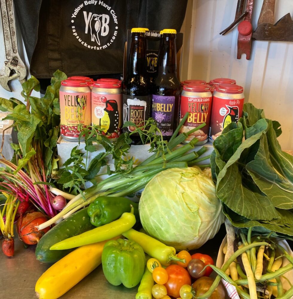 CSA Harvest with beverages
